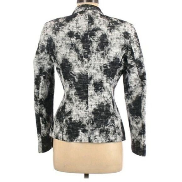 Zanella Shana Blazer Black Out Ink Blot Fitted Single Breasted Black White Sz 8 - Picture 6 of 11
